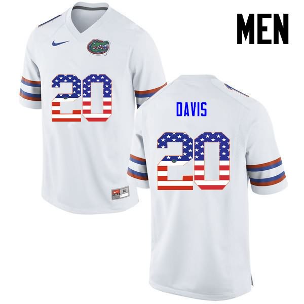 NCAA Florida Gators Malik Davis Men's #20 USA Flag Fashion Nike White Stitched Authentic College Football Jersey NWC2464LW